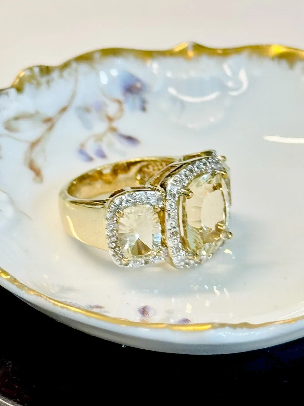 RETIRED Ross-Simons Champagne Citrine 18K Gold Vermeil 925 Halo Ring (7)